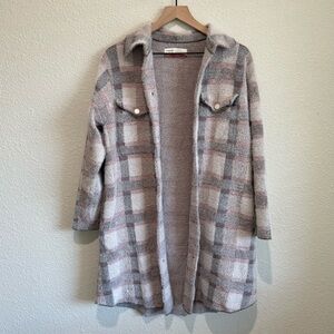 Anthropologie Womens XS Eliza Shacket Eye lash Longlined Plaid Soft Preppy